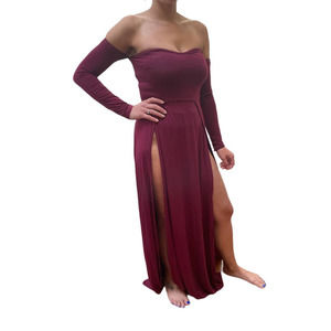 NWT Sweaty Rocks Off The Shoulder Double Split Thigh Long Sleeve Dress Small
